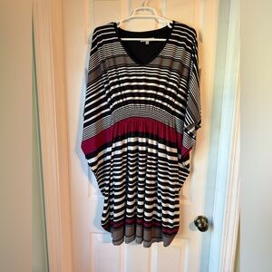 Sandra Darren Black and White Striped Tunic with Pink Accents